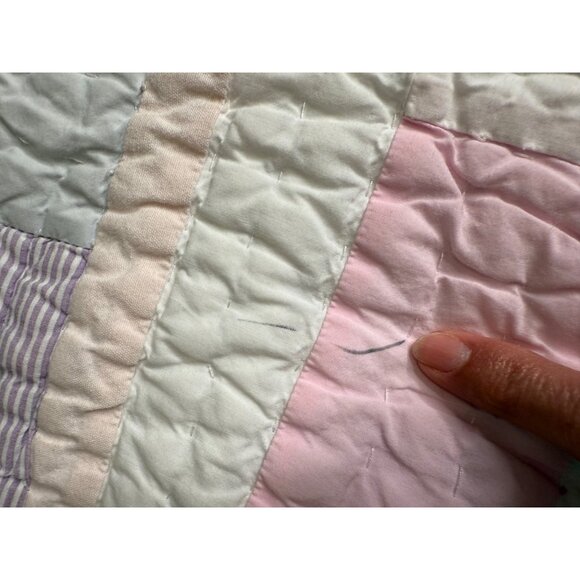 Pottery Barn Kids Patchwork Quilt F/Q Colorblock Polka Dot Reverse Cotton linen - Picture 11 of 16